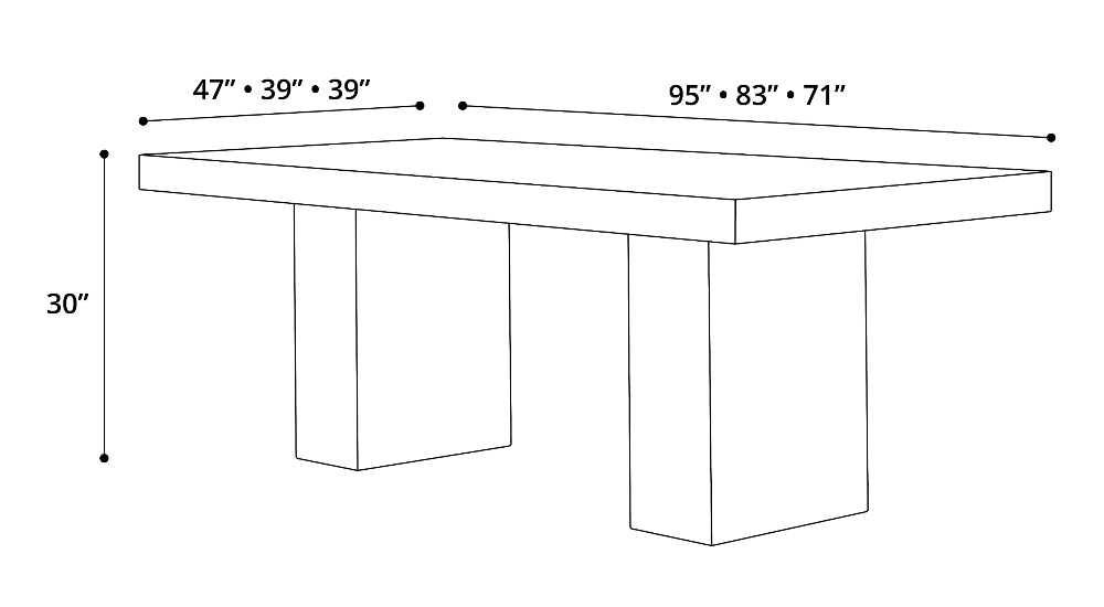 Athena 95" Dining Table Dimensions