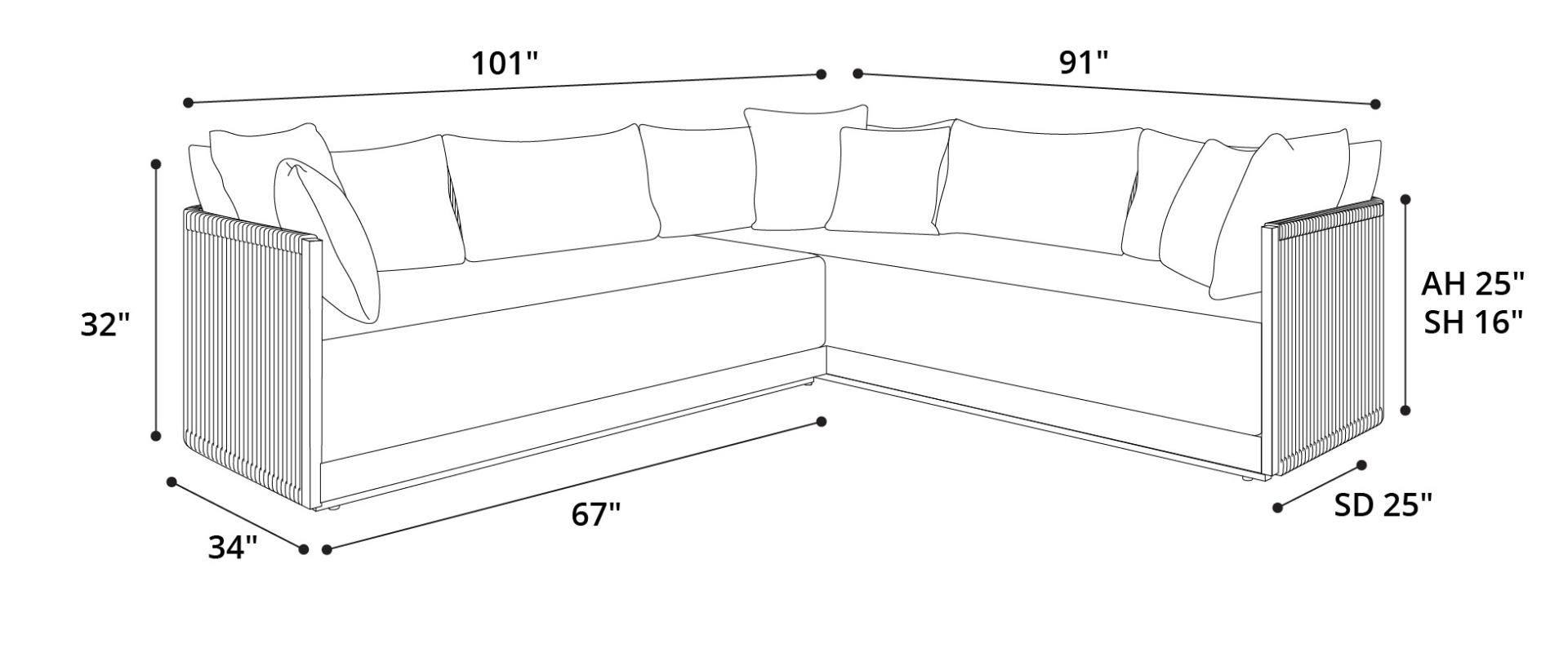 Haukland Corner Sectional Sofa Dimensions