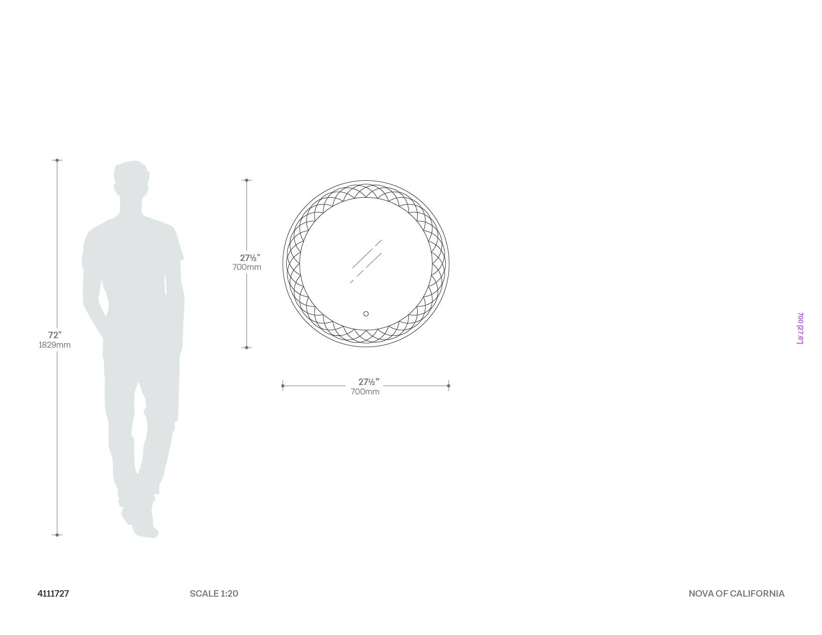 Interlace Backlit LED Mirror Dimensions