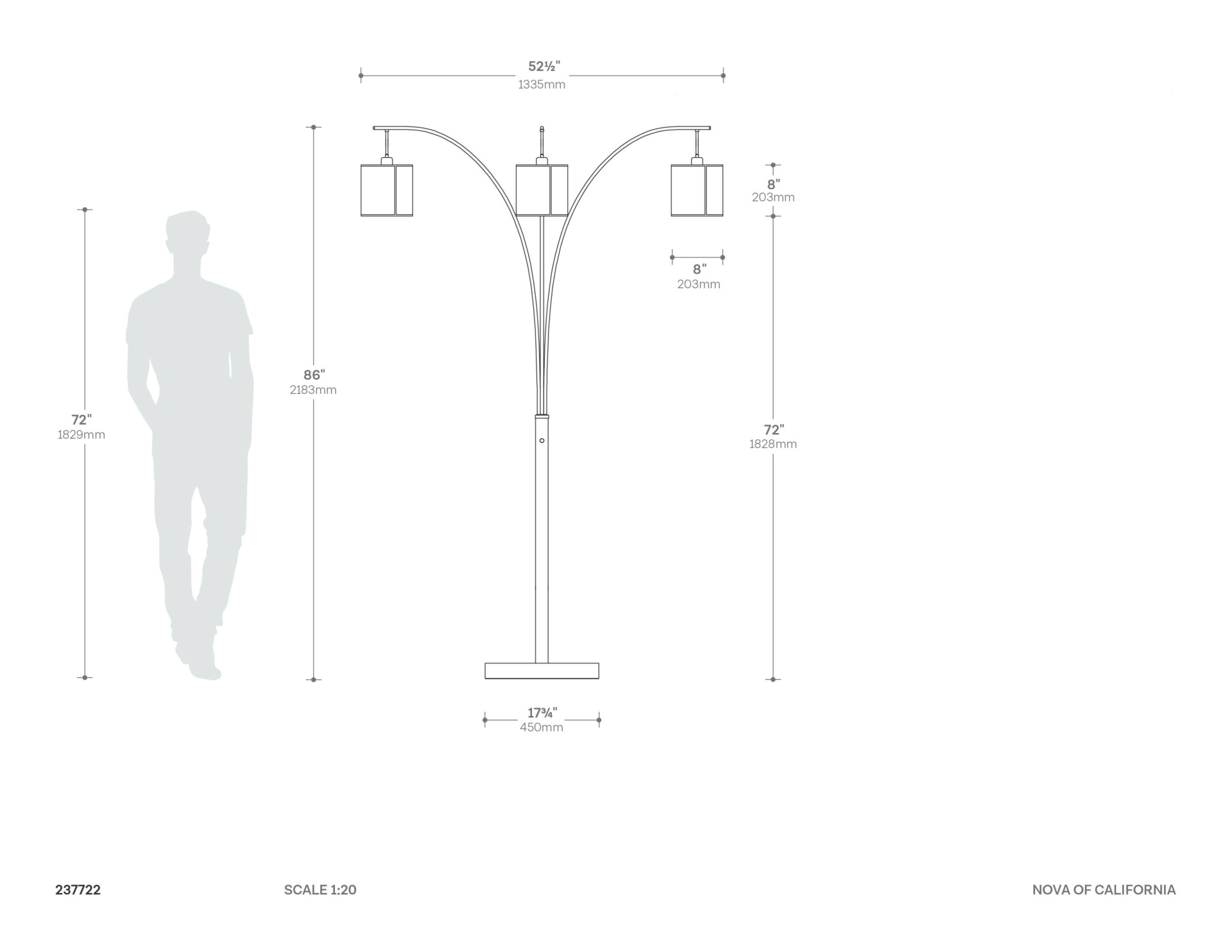 Layers Natural Mica 3 Light Arc Floor Lamp Dimensions