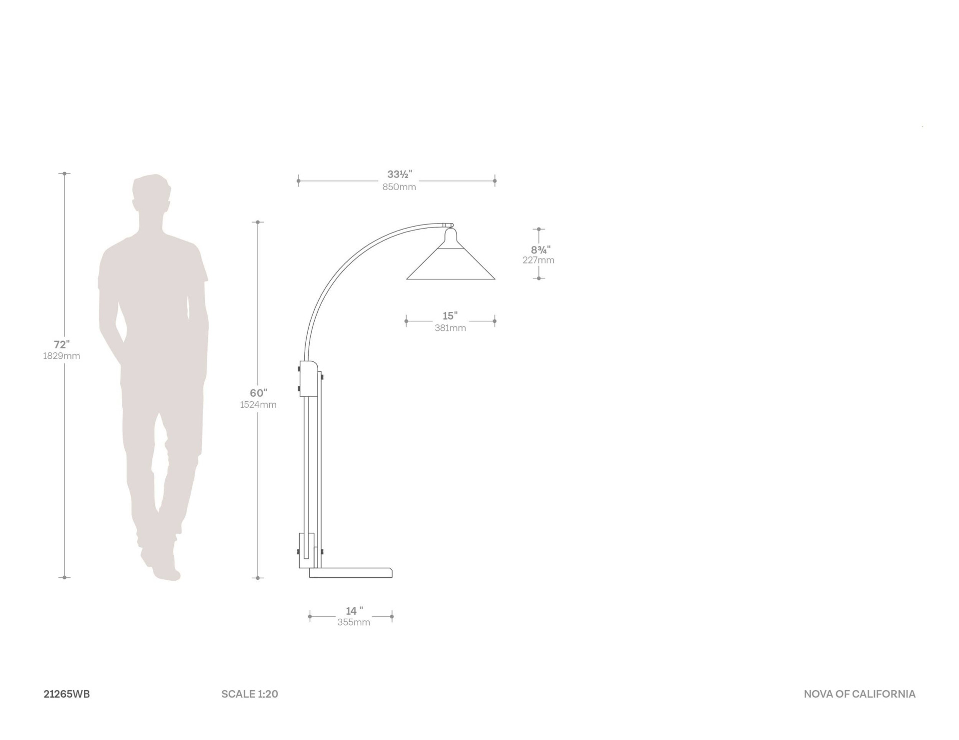 Melmar Chairside Arc Floor Lamp Dimensions