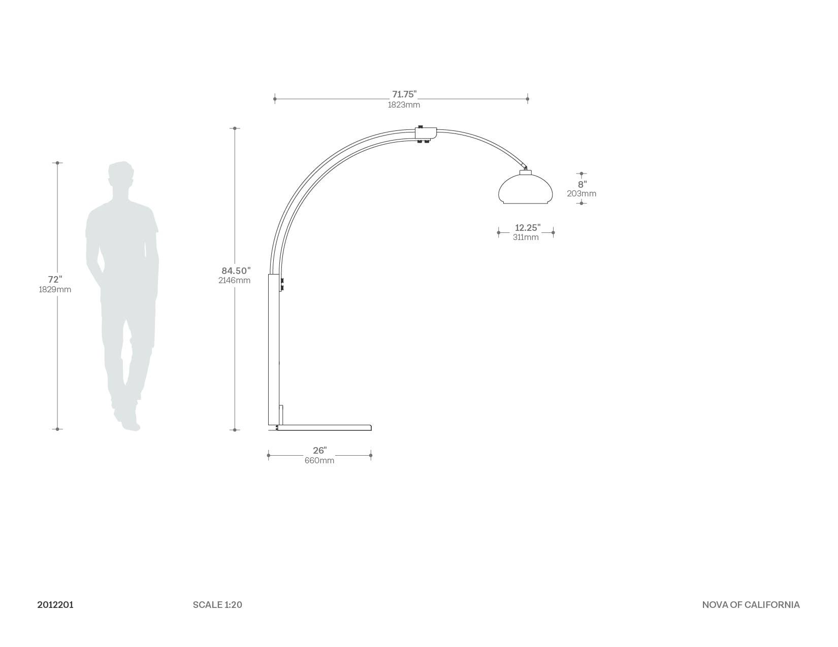Morelli Arc Floor Lamp Dimensions