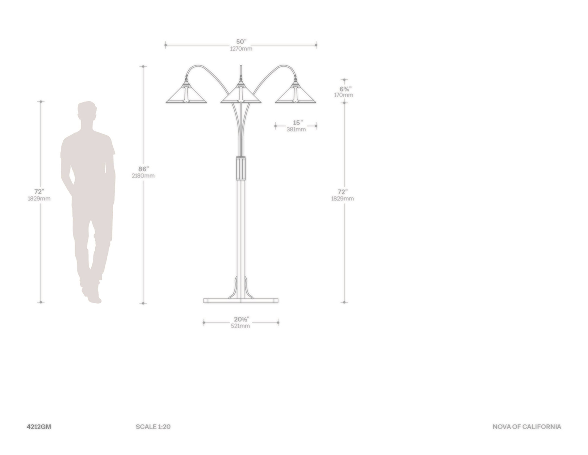 Natural Mica 3 Light Arc Floor Lamp Dimensions