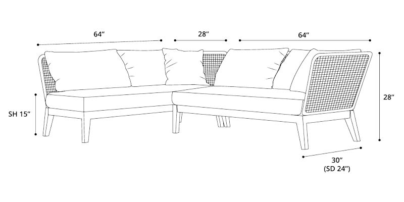 Maui 2-Piece Outdoor Left Facing Sectional Sofa Dimensions