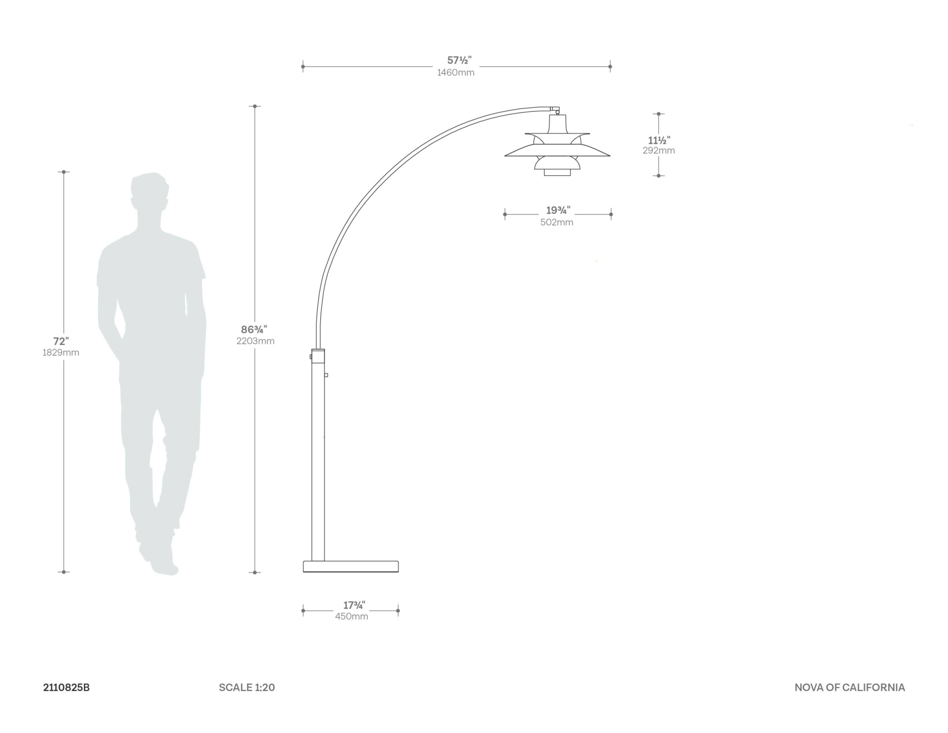 Palm Springs 1 Light Arc Floor Lamp Dimensions