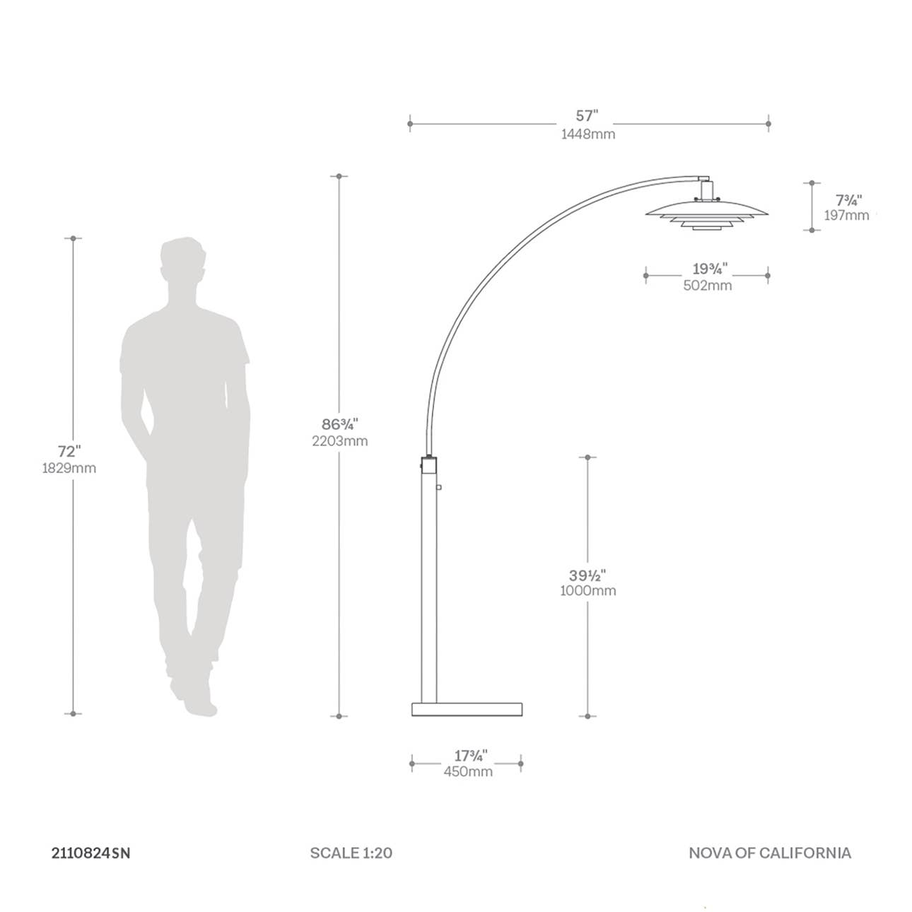 Rancho Mirage 1 Light Arc Floor Lamp Dimensions