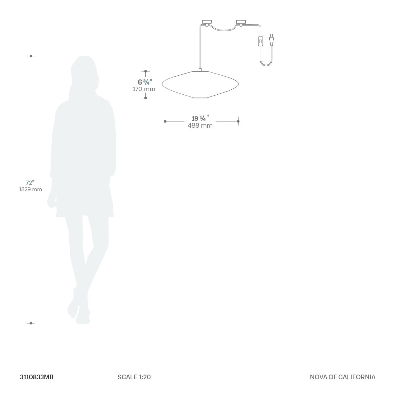 Roswell Pendant Swag Light Dimensions