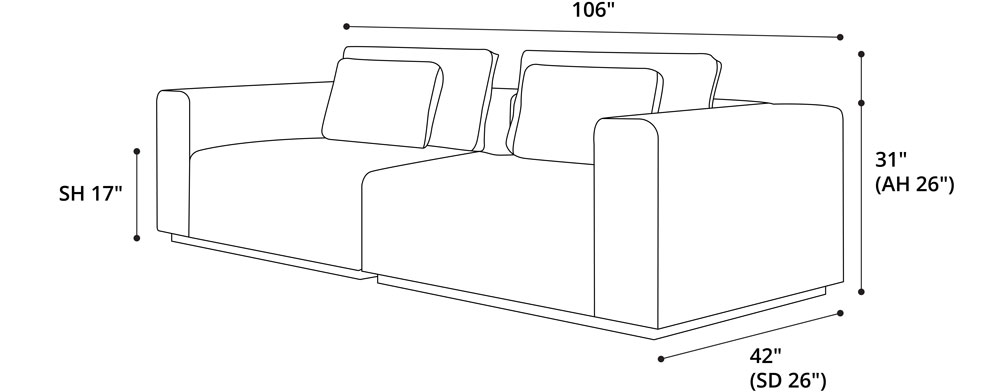 Sienna Sectional Two Seat Sofa Dimensions