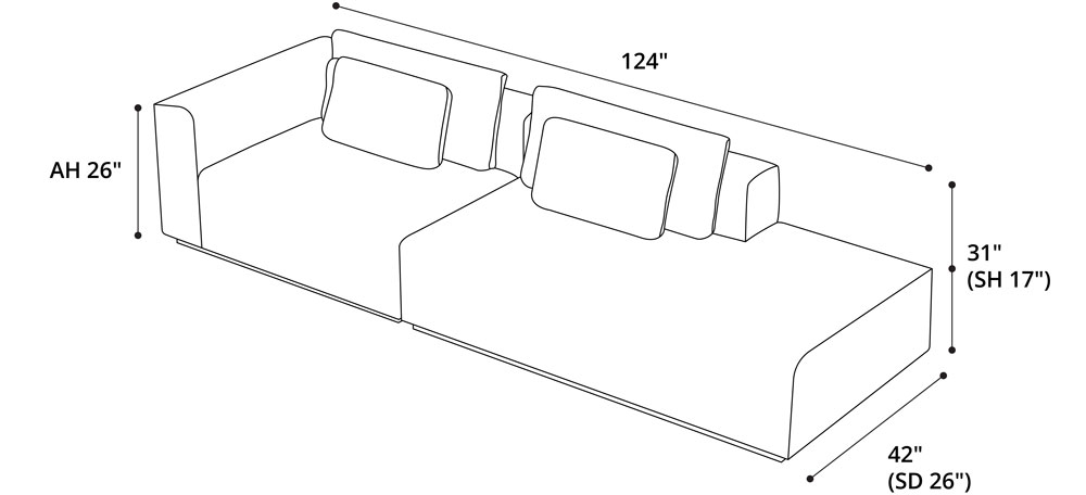 Sienna Sectional Right Sofa with End Unit Dimensions