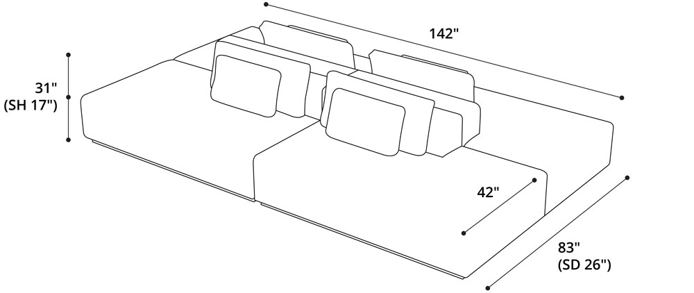 Sienna Sectional Two Sided End Units Dimensions