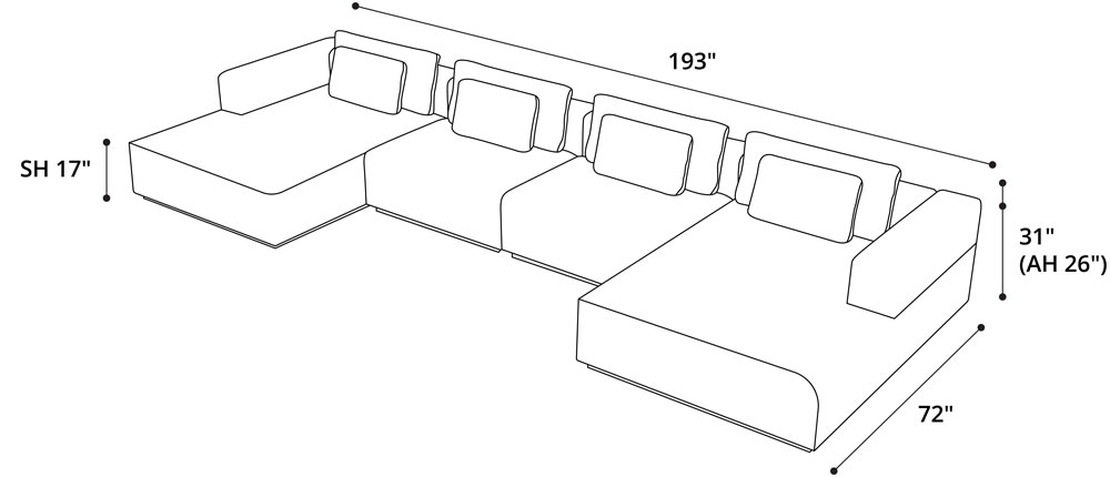 Sienna Sectional U Sofa Dimensions
