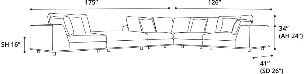 Vera Sectional 2 Arm Corner Extended Sofa Dimensions