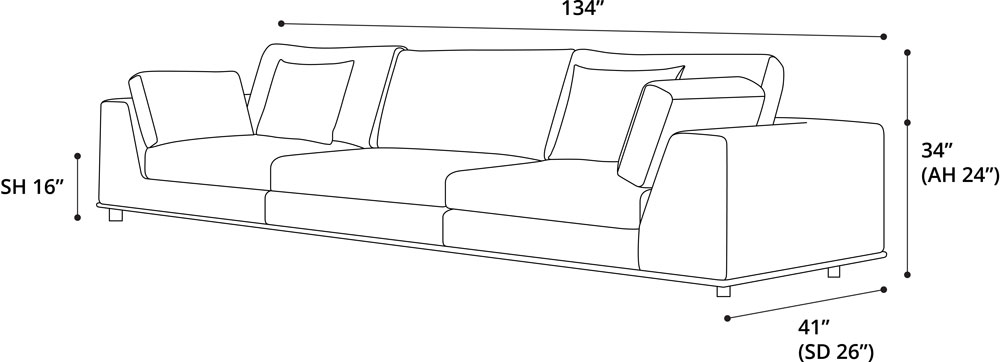 Vera Sectional 3 Seat Sofa Dimensions