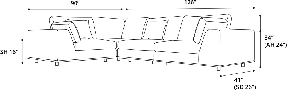 Vera Sectional 2 Arm Corner Compact Sofa Dimensions
