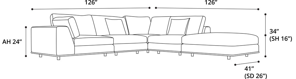 Vera Sectional Left 1 Arm Corner Open Sofa Dimensions