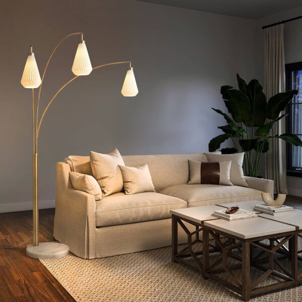 Concord Bone Porcelain Shade 3 Light Arc Floor Lamp