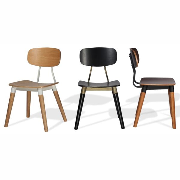 Plywood Oak Black Veneer Seat on Solid Ash Black Finish Legs - Bronze (Gold) Seat Frame