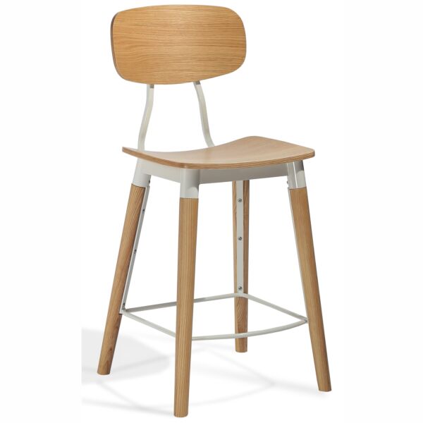 Plywood Oak Natural Veneer on Solid Ash Natural Finish Legs - White Steel Frame
