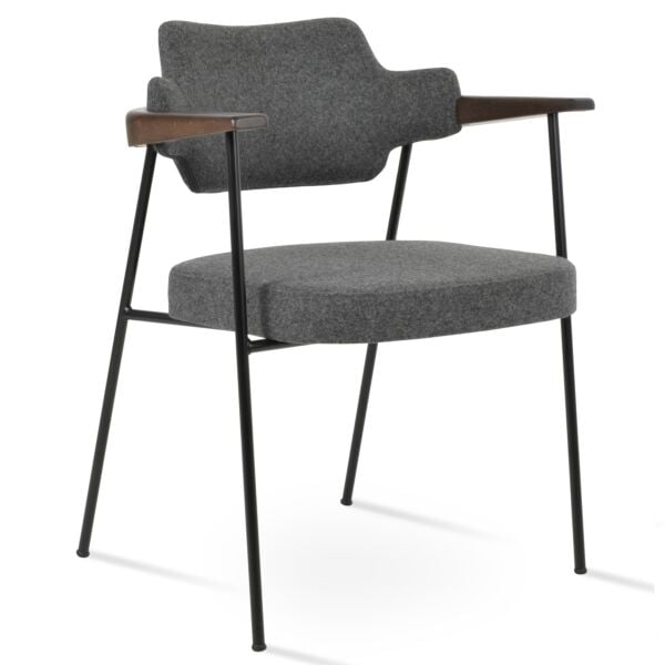 Dark Grey Camira Wool (CUZ30)- Walnut Finish Armrest - Black Finish Frame
