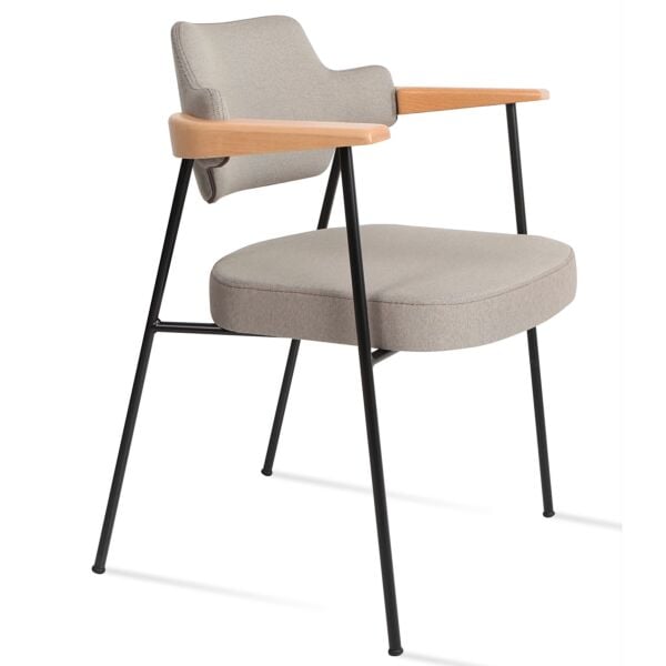 Dark Grey Camira Wool (CUZ30)- Walnut Finish Armrest - Black Finish Frame