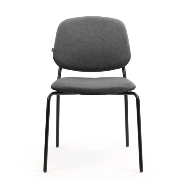 Platform Soft Seat and Soft Backrest Dining Chair - Lead Gray Fabric - Black Powder Coated Steel