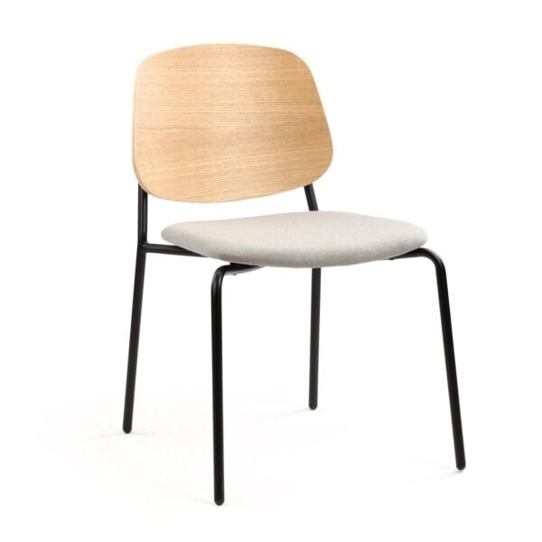 Pewter Gray Fabric - Natural Ash Backrest - Black Powder Coated Base