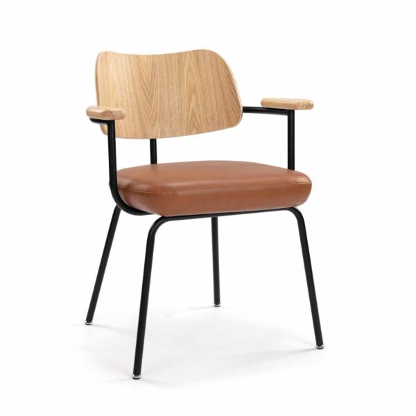 Chestnut Eco Leather - Solid American Ash - Black Powder Coated Steel