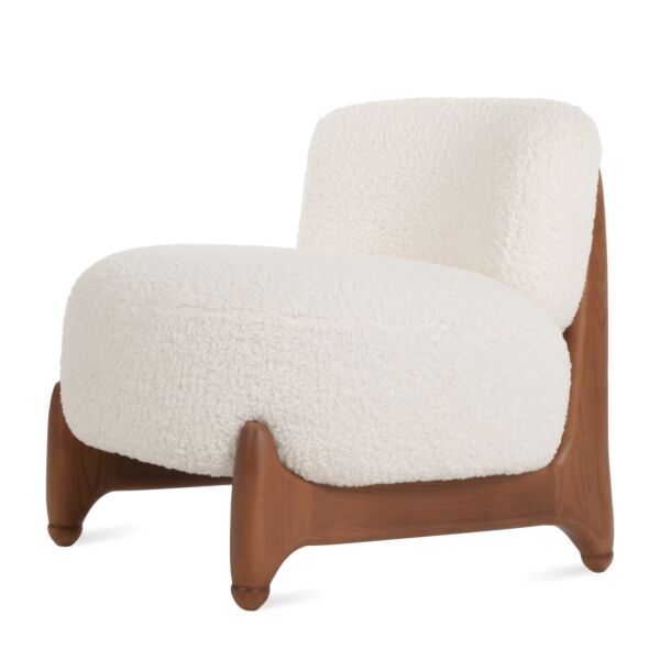 White Boucle Fabric and Walnut Finish
