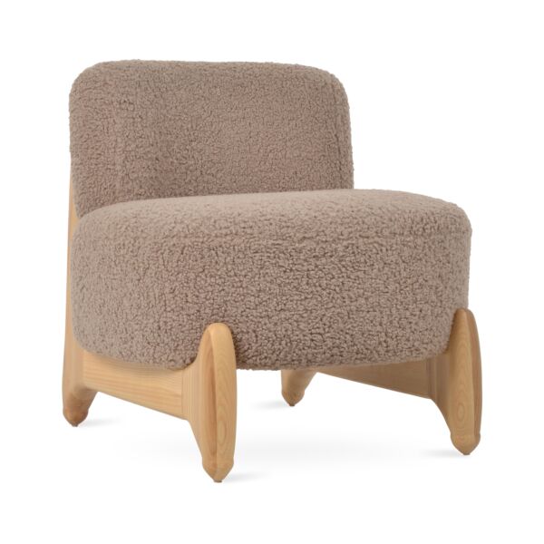 White Boucle Fabric and Walnut Finish