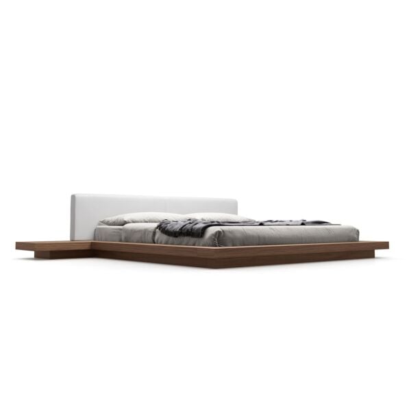 Worth Bed - White Eco Leather and Walnut