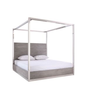 Arlene Modern Grey Elm & Stainless Steel Canopy Bed