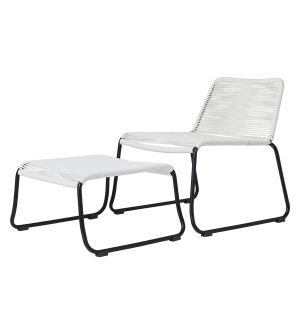 Barclay Lounge Chair and Ottoman - White Regatta Cord, Frame in Black Steel