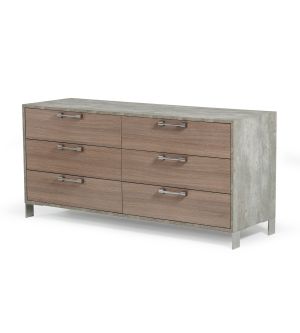 Boston Modern Brown Oak & Brushed Stainless Steel Dresser