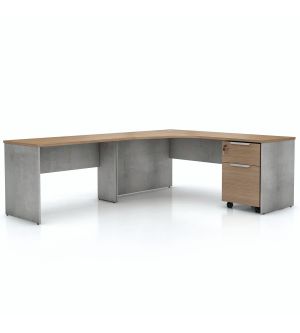 Broome Left Corner Desk Set - Latte Walnut on Weathered Concrete