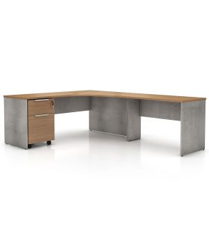 Broome Right Corner Desk Set - Latte Walnut on Weathered Concrete
