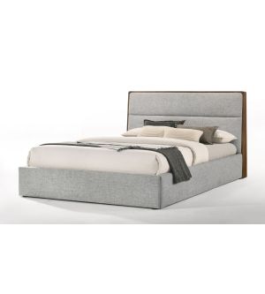 Dustin Modern Upholstered Platform Grey Fabric & Walnut Trimmed Bed