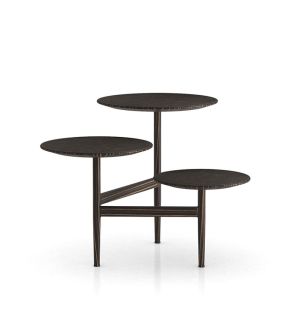 Hatton Side Table - Aged Cappuccino Reclaimed Leather and Cathedral Ebony