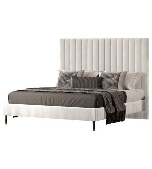 Hemlock Modern Upholstered White Fabric High Headboard Platform Bed