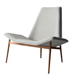 Kent Lounge Chair - Seat Raw Linen, Back in White Leather, Frame in Teak