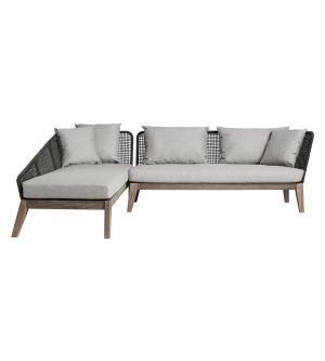 Netta Left Outdoor Sectional Sofa - Feather Gray Fabric, Back in Dark Gray Regatta Cord, Frame in Weathered Eucalyptus
