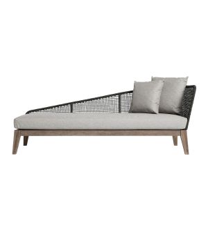 Netta Outdoor Left Chaise - Feather Gray Fabric, Back in Dark Gray Regatta Cord, Frame in Weathered Eucalyptus