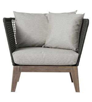 Netta Outdoor Lounge Armchair - Feather Gray Fabric, Back in Dark Gray Regatta Cord, Frame in Weathered Eucalyptus