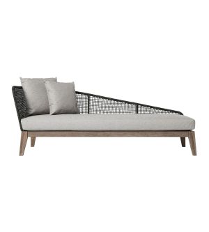 Netta Outdoor Right Chaise - Feather Gray Fabric, Structure in Dark Gray Cord, Frame in Weathered Eucalyptus