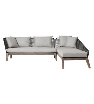 Netta Right Sectional Sofa - Feather Gray Fabric, Back in Dark Gray Regatta Cord, Frame in Weathered Eucalyptus