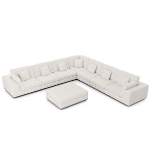 Perry Sectional Large 2 Arm Corner Sofa with Ottoman - Chalk Fabric