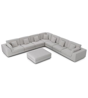 Perry Sectional Large 2 Arm Corner Sofa with Ottoman - Gris Fabric