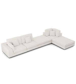 Perry Sectional Left Large 1 Arm Corner Sofa with Ottoman - Chalk Fabric