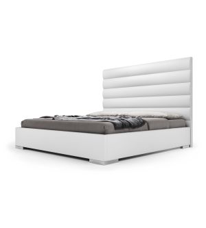Headboard and Frame in White Eco Leather, Feet in Chrome Steel