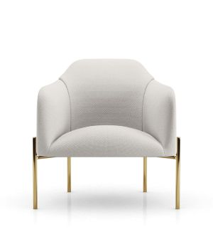 Tiemann Lounge Armchair - Birch Fabric, Legs in Polished Gold Steel