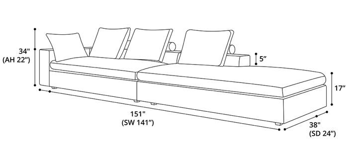 Lucerne Left Arm Sofa with Right End Unit Dimensions